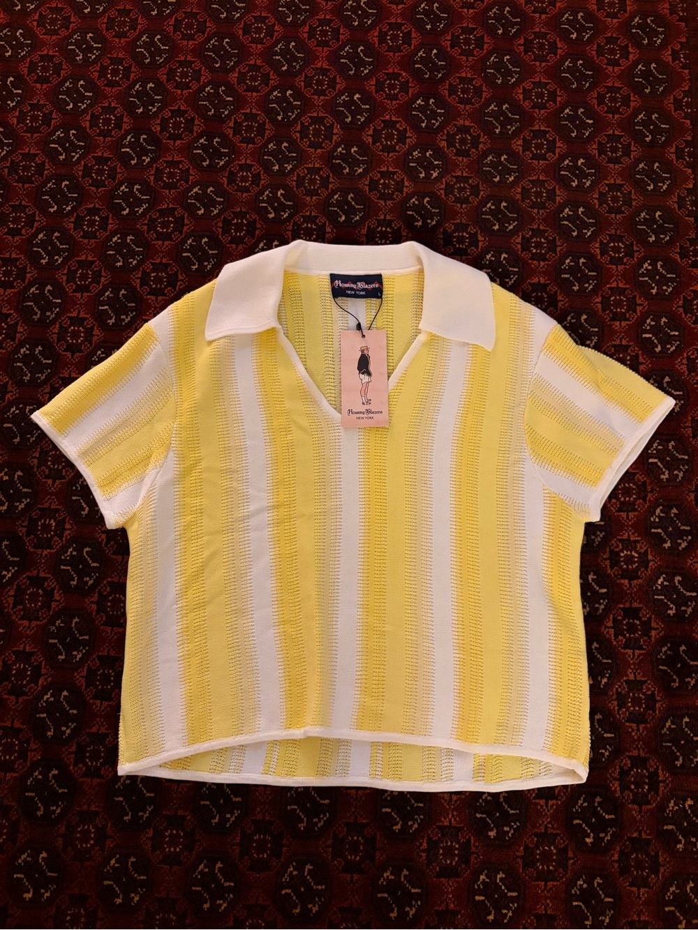 Women's Knit Cropped Polo Top Pale Yellow